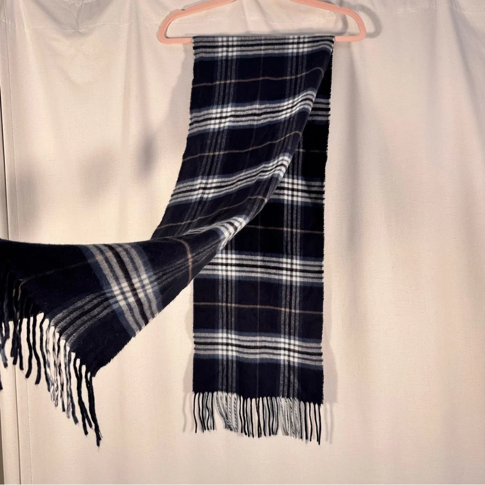 Cashmink Blue Plaid Fringe Scarf
